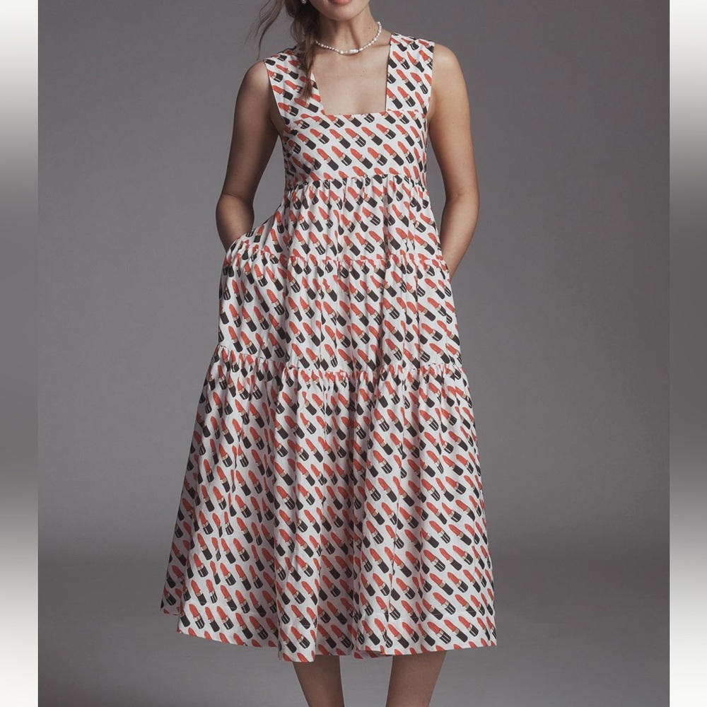 ANTHROPOLOGIE THE HELENA SQUARE NECK SMOCKED TIERED DRESS SIZE XS MSRP $168 NWT
